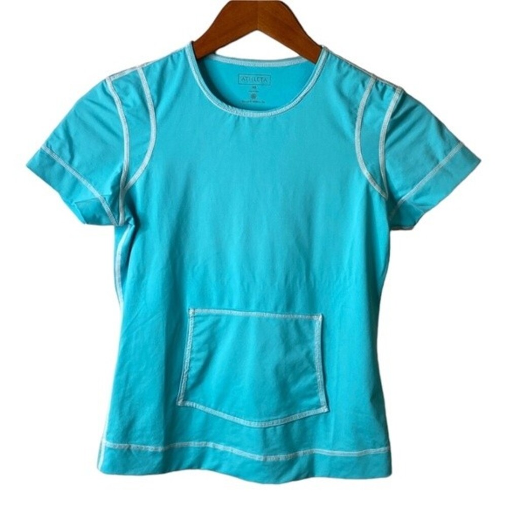 Athleta Summer Shade Rash Guard Top Aqua Blue Short Sleeves Water Sports  Beach